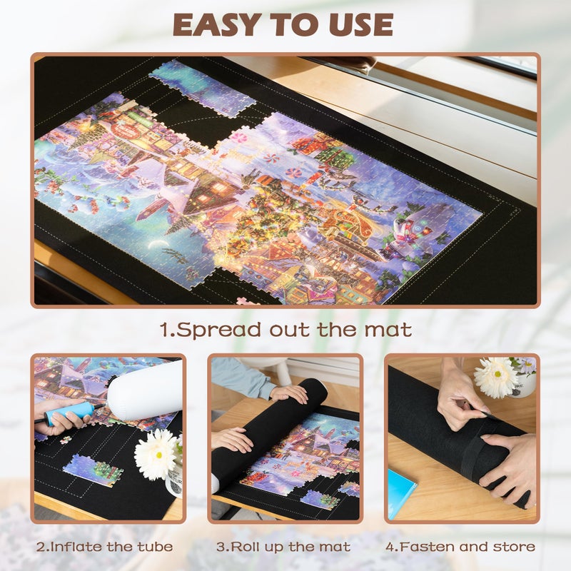 Lavievert 1500 Piece Jigsaw Puzzle Mat Roll Up with Unique Auxiliary Line Design, Portable Puzzle Board for Adults, Non-Slip Puzzle Keeper Storage Saver for Up to 1500 Piece Puzzles - Image 2
